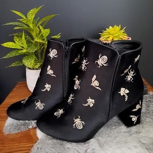 Couture Golden Bug Black Velvet Ankle Boots